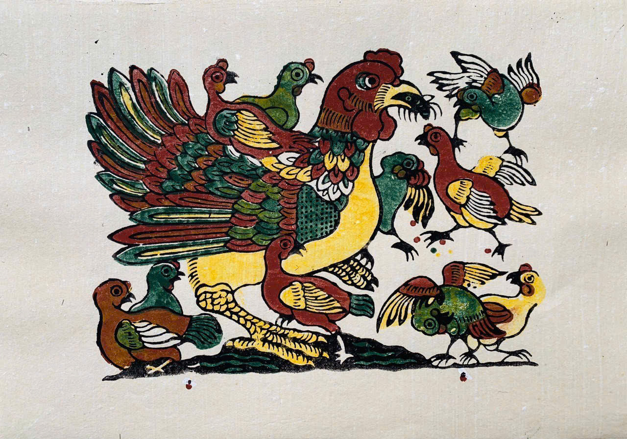 Tranh Đông Hồ - Đàn Gà Mẹ Con